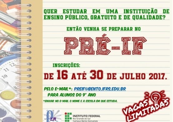Pré-IF 2017: Vagas para Preparação para Vestibulares