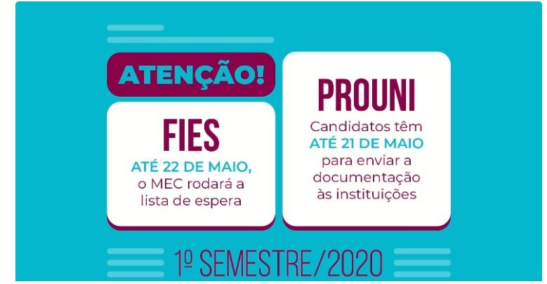 Fies Prouni 1º semestre de 2020