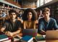 Estudantes em biblioteca (Imagem gerada por IA)