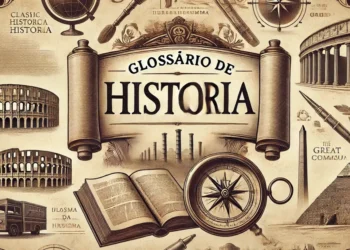 Glossário de história: elementos clássicos em pergaminhos antigos e mapas