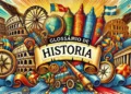 Glossário de elementos históricos vibrantes e coloridos