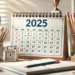 Calendário 2025 aberto com datas mensais em fundo claro