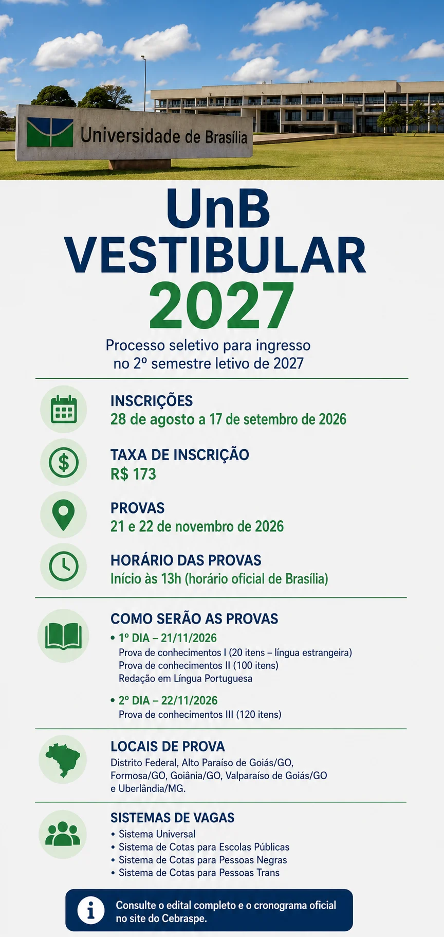 Datas e inscrição Vestibular UnB 2027
