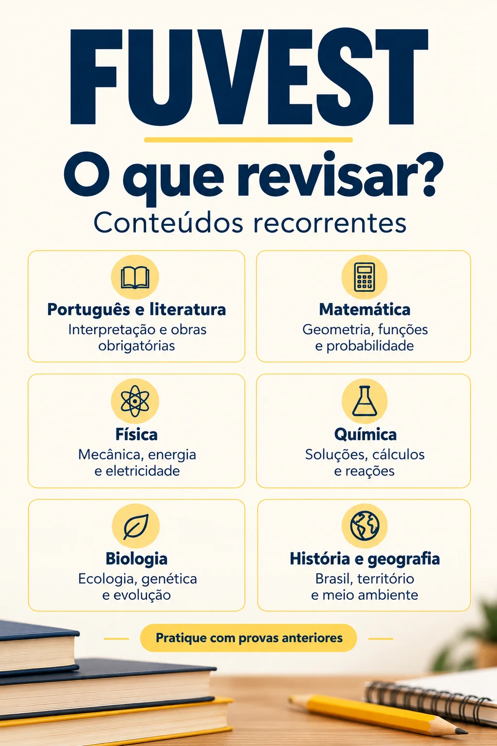 Assuntos mais cobrados Fuvest (Imagem IA)